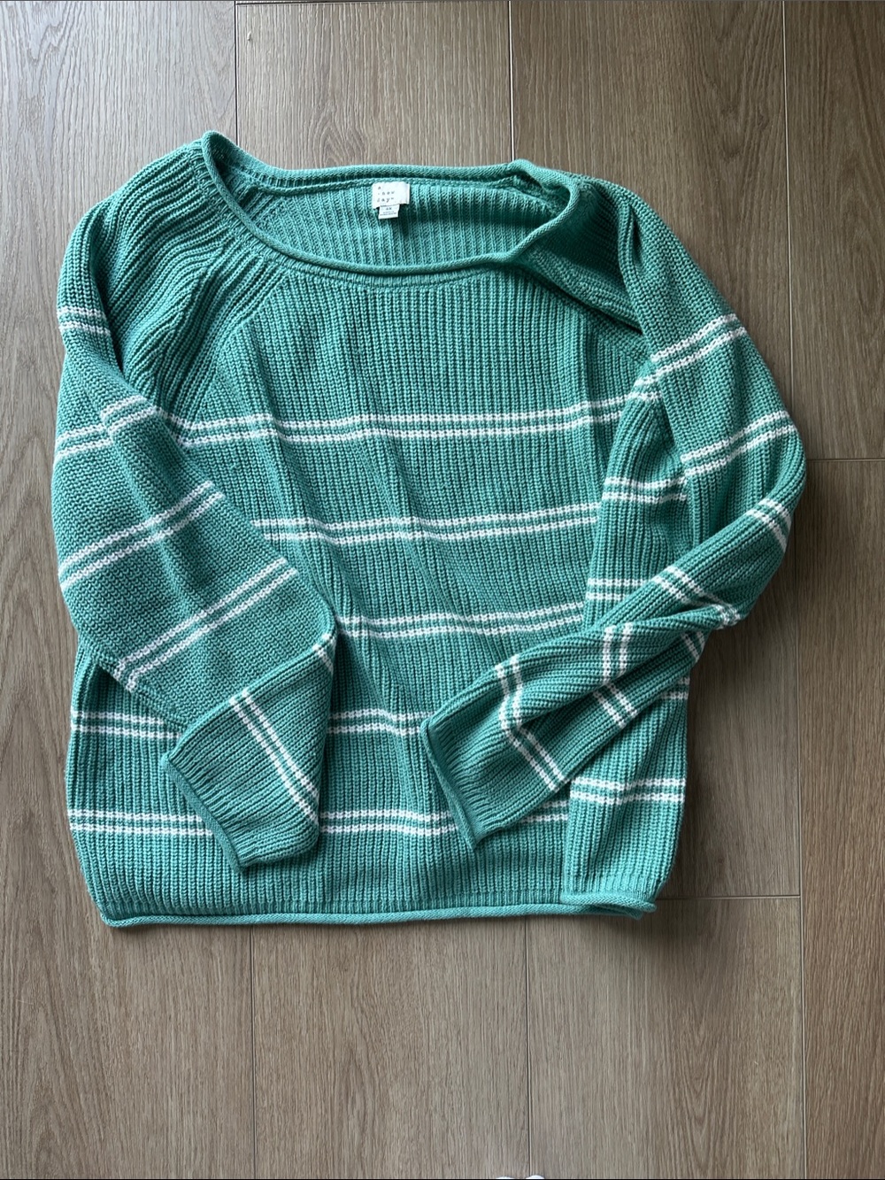 a new day Teal Green & White Striped Scoop Neck Sweater